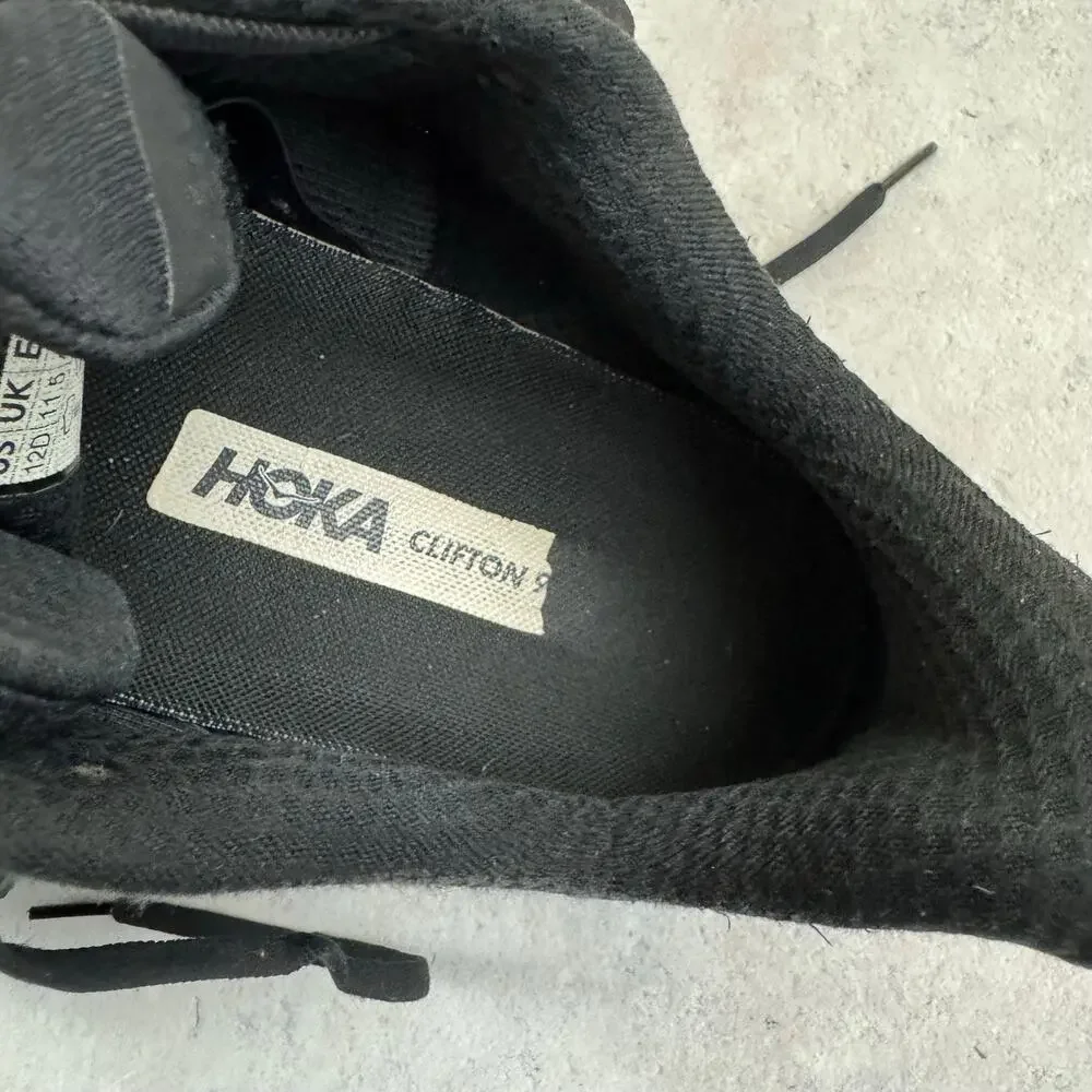 HOKA Clifton 9 Mens 12 D Black Running Shoes 1127895 BBLC